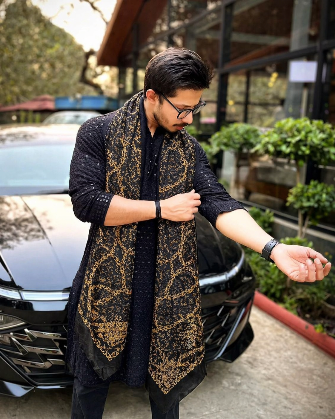 Monogram Silk Scarf – Elegant Printed Designer-Inspired Shawl