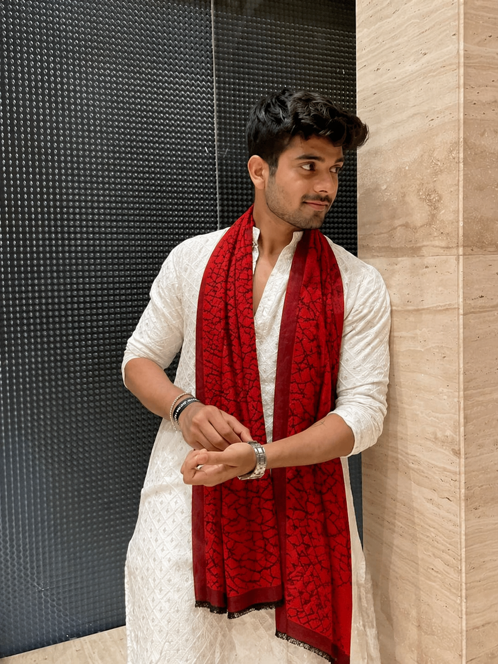 Elegant Red unisex Semi-Cotton Lightweight Summer Stole