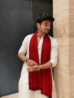 Elegant Red unisex Semi-Cotton Lightweight Summer Stole