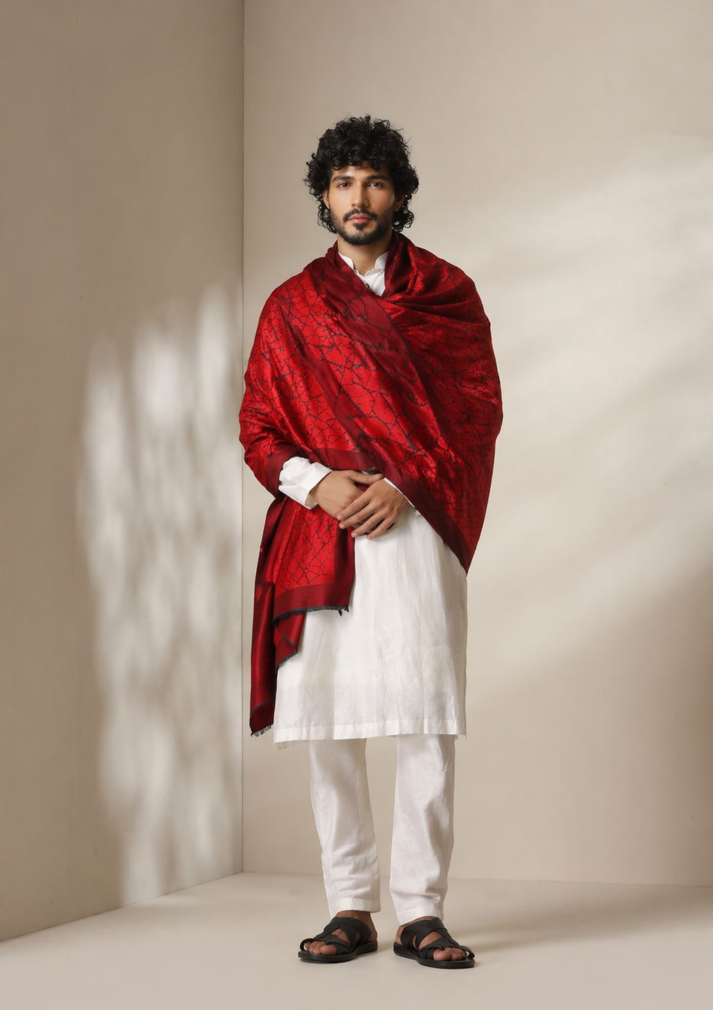 Elegant Red unisex Semi-Cotton Lightweight Summer Stole
