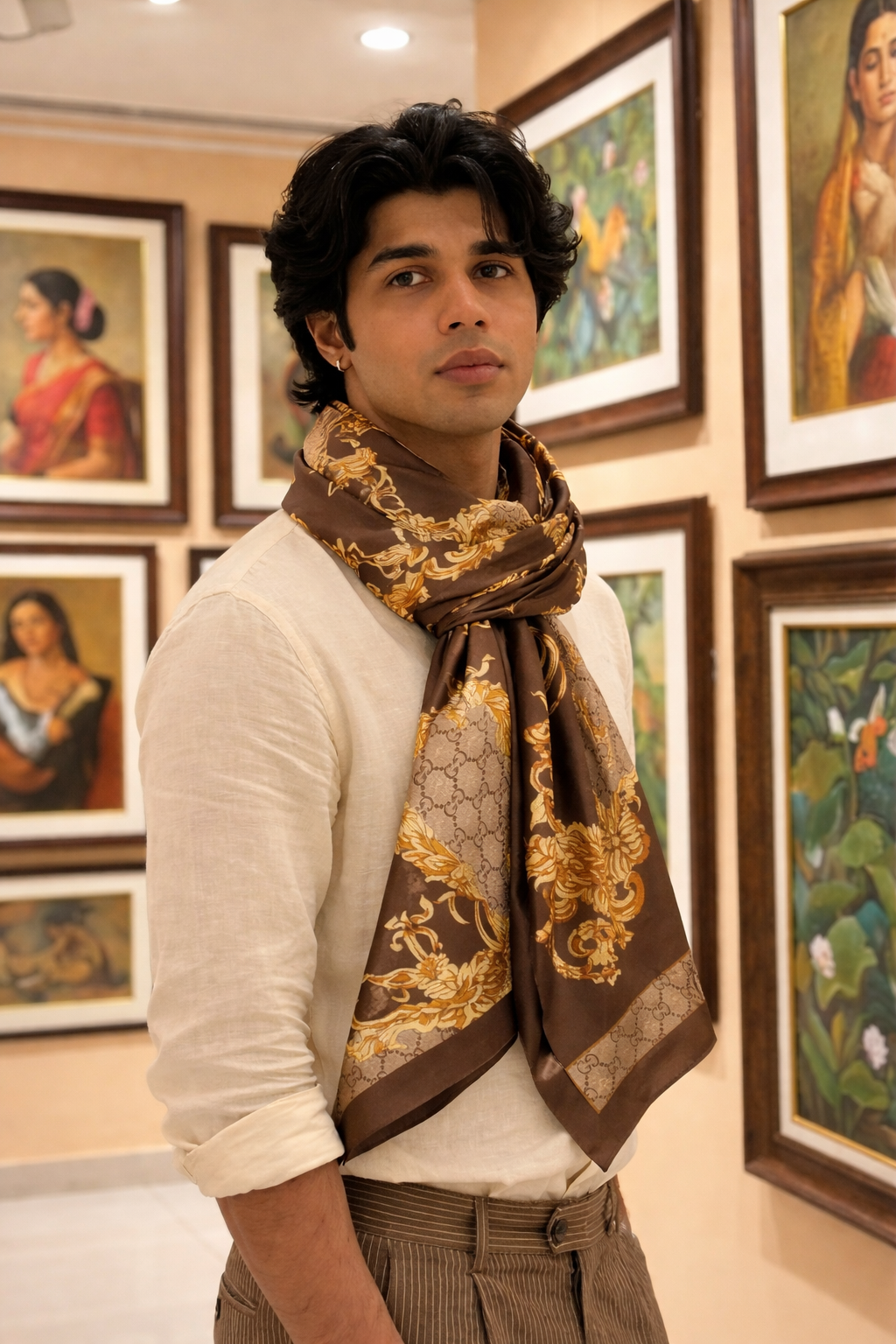 Unisex Luxury Baroque Monogram Scarf – Elegant Soft Wrap
