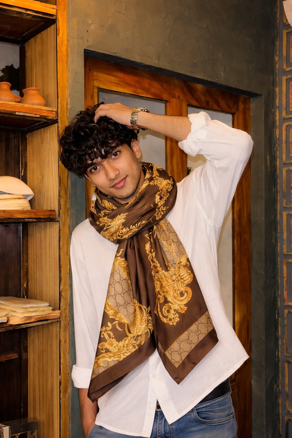 Unisex Luxury Baroque Monogram Scarf – Elegant Soft Wrap