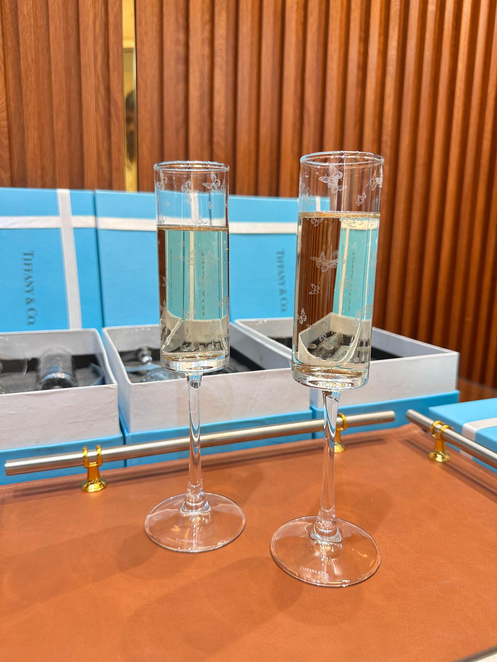 Tiffany & Co. Whiskey Glass Set – First Copy Butterfly Etched Pair