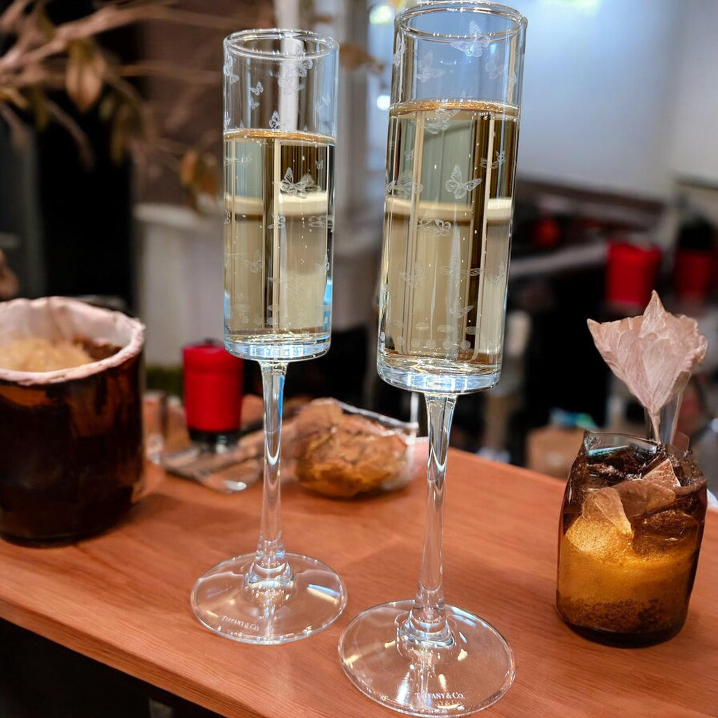 Tiffany & Co. Whiskey Glass Set – First Copy Butterfly Etched Pair