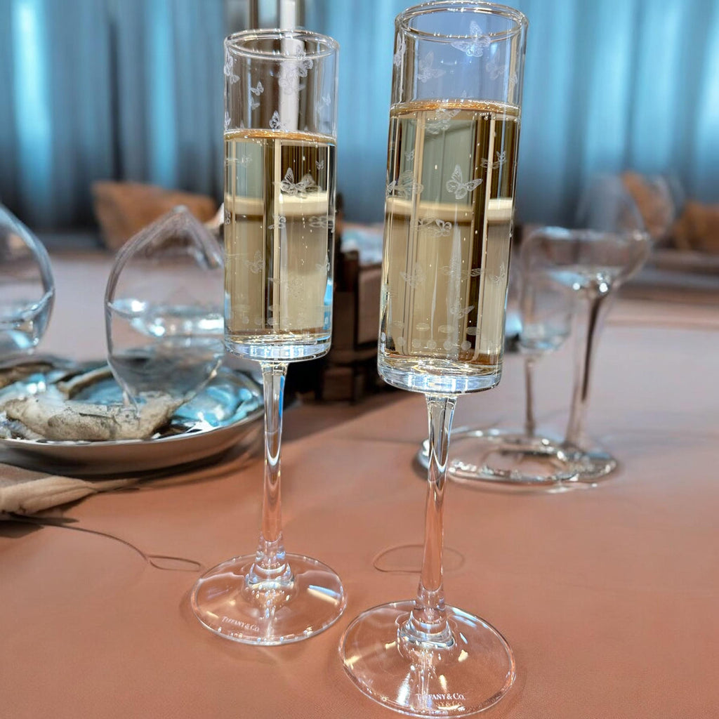 Tiffany & Co. Whiskey Glass Set – First Copy Butterfly Etched Pair