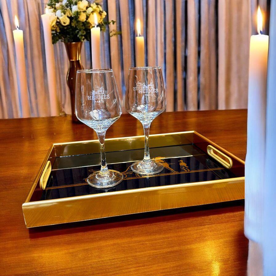 Hermès Whiskey Glass Set – First Copy Engraved Crystal Pair
