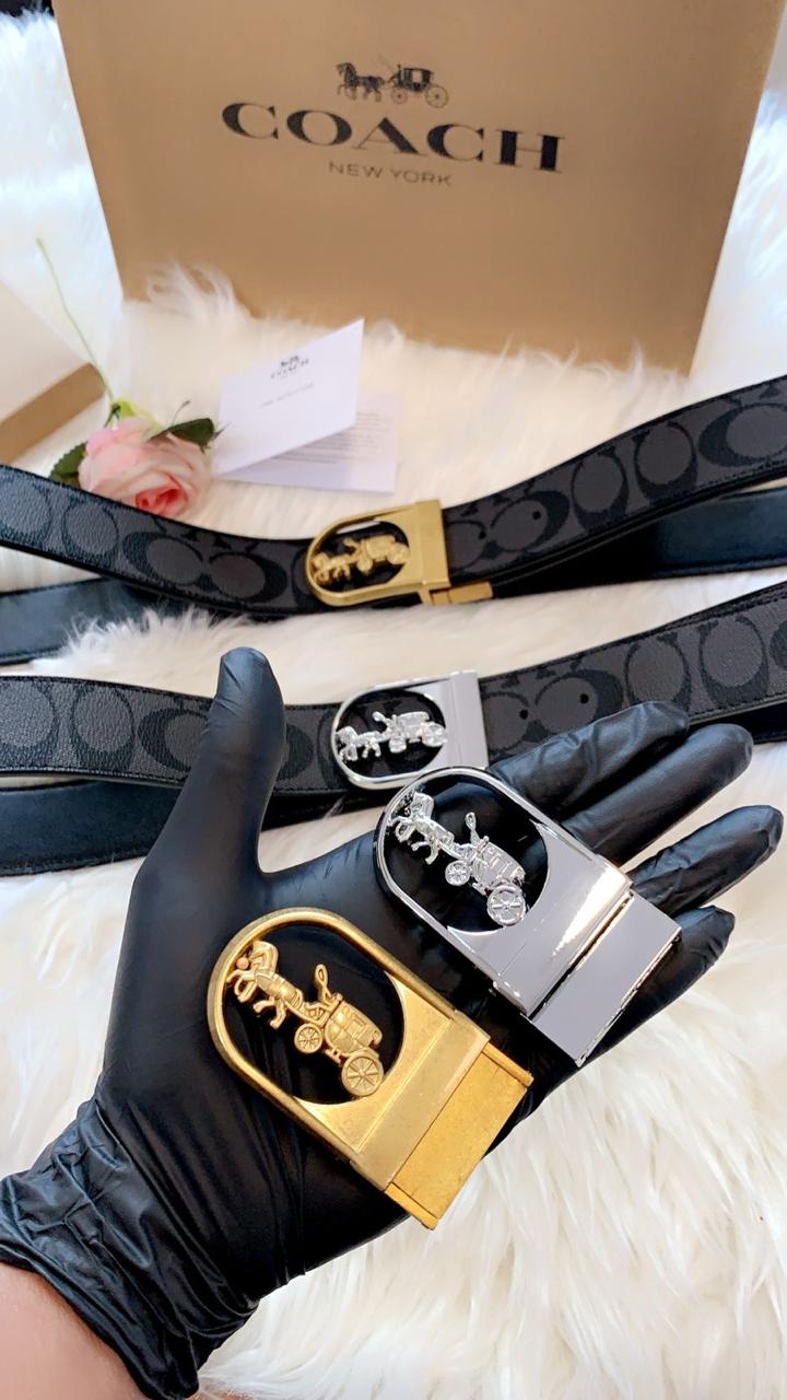 Coach Leather Belt  – First Copy Signature Logo Strap with Horse
