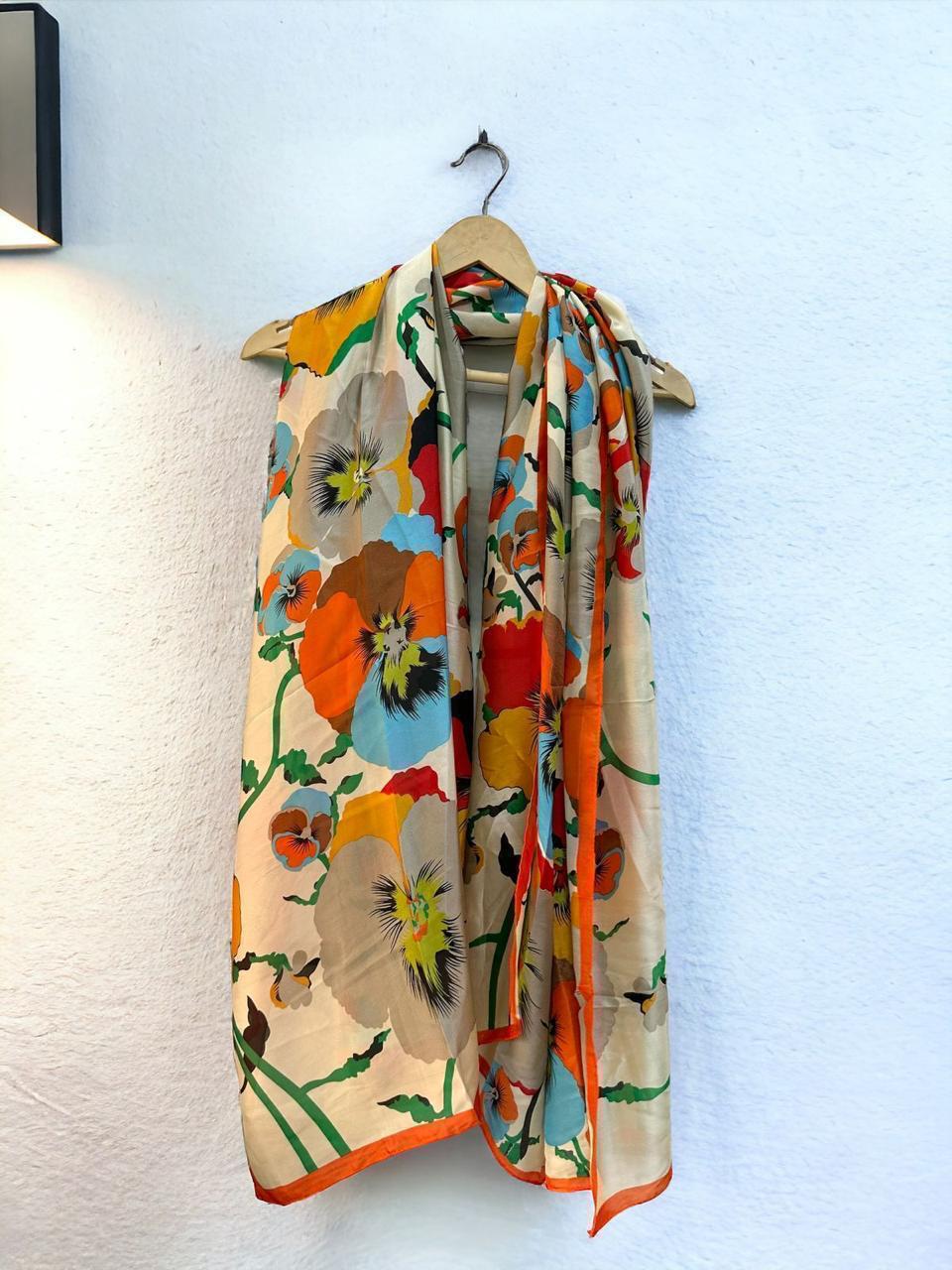 Floral Print Silk Scarf – First Copy Elegant Wrap Kenzo