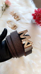 Classic Brown Leather Belt with Gold Buckle – Replica Michael Kors