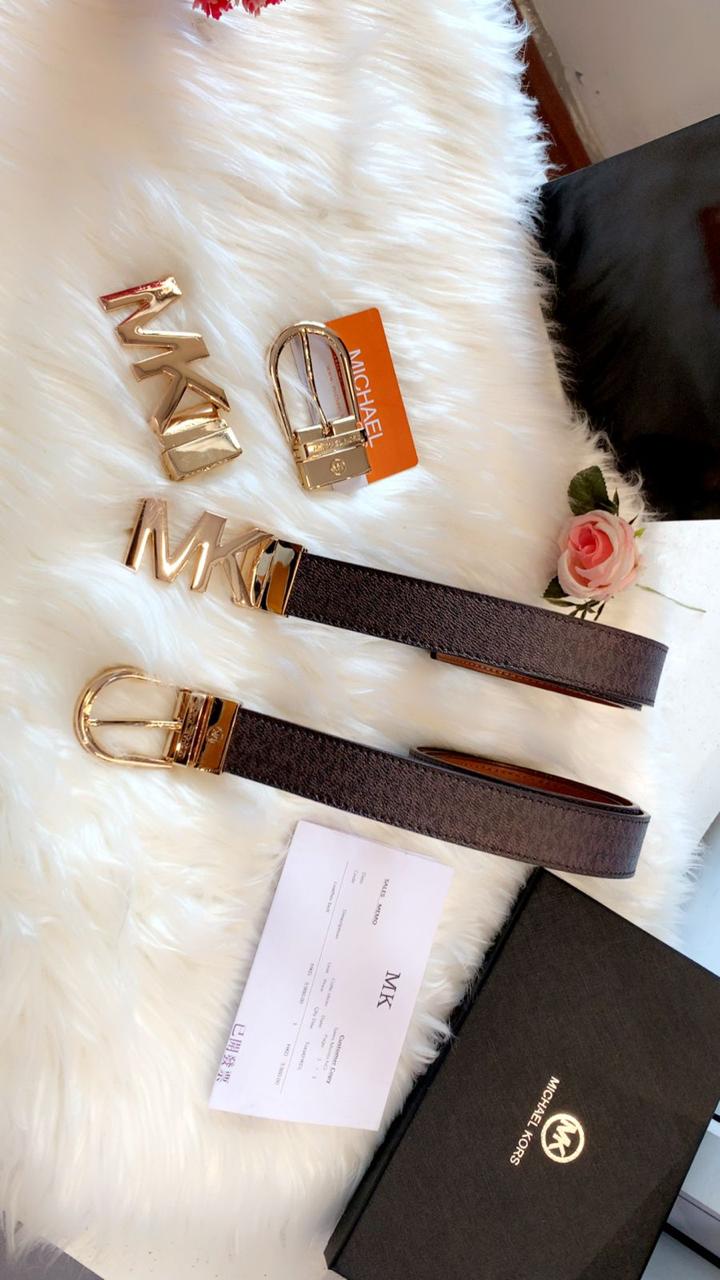 Classic Brown Leather Belt with Gold Buckle – Replica Michael Kors