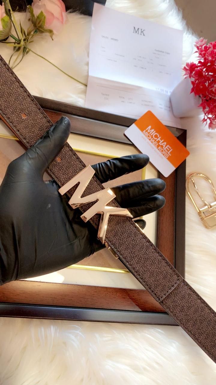 Classic Brown Leather Belt with Gold Buckle – Replica Michael Kors