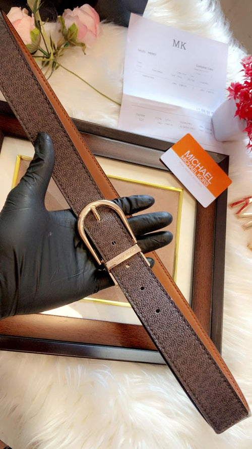 Classic Brown Leather Belt with Gold Buckle – Replica Michael Kors