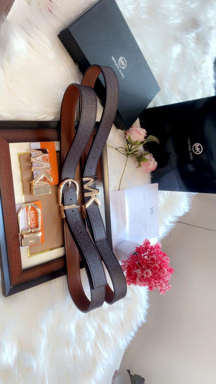 Classic Brown Leather Belt with Gold Buckle – Replica Michael Kors