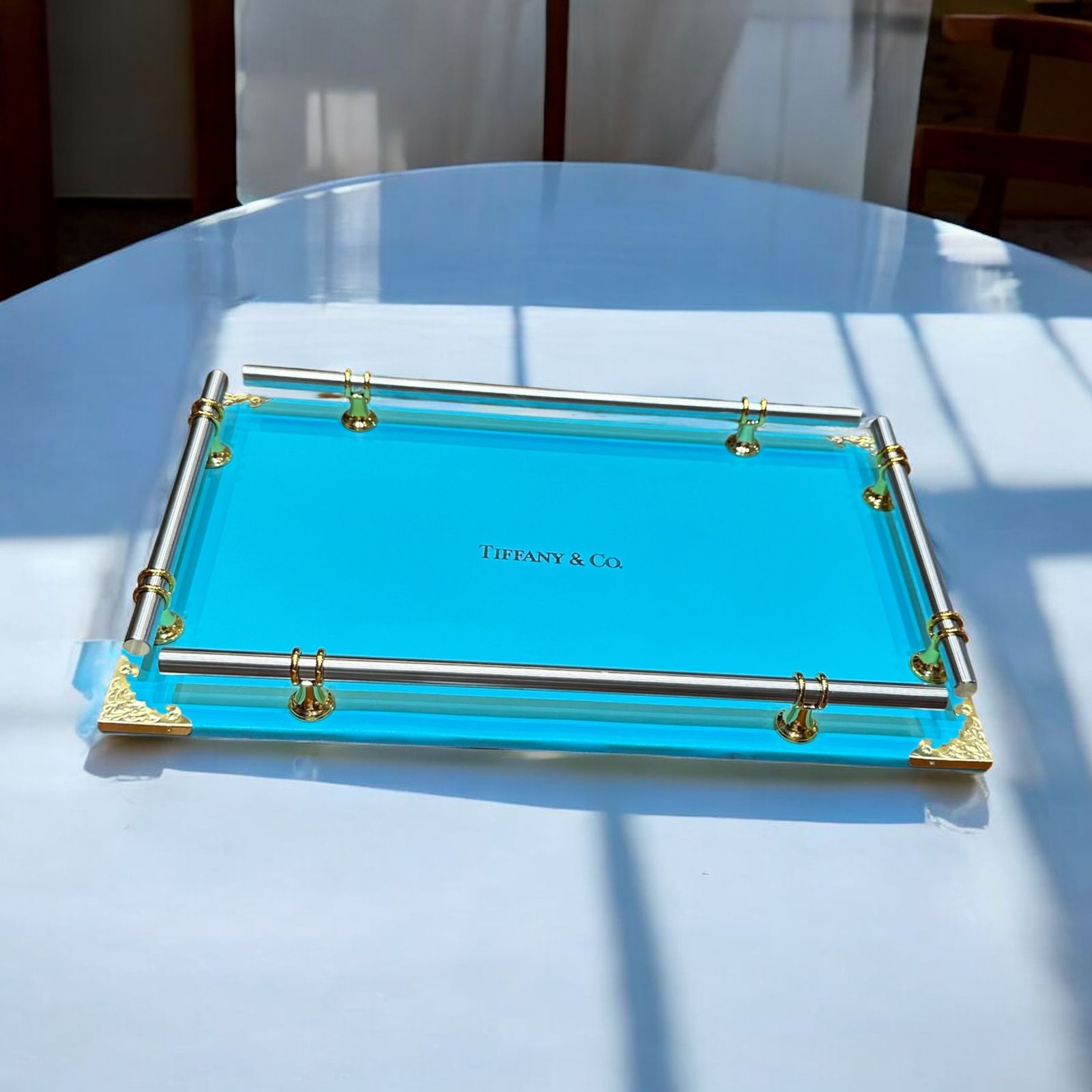 First Copy of Tifany & Co. Luxury Serving Tray-Blue Acrylic with