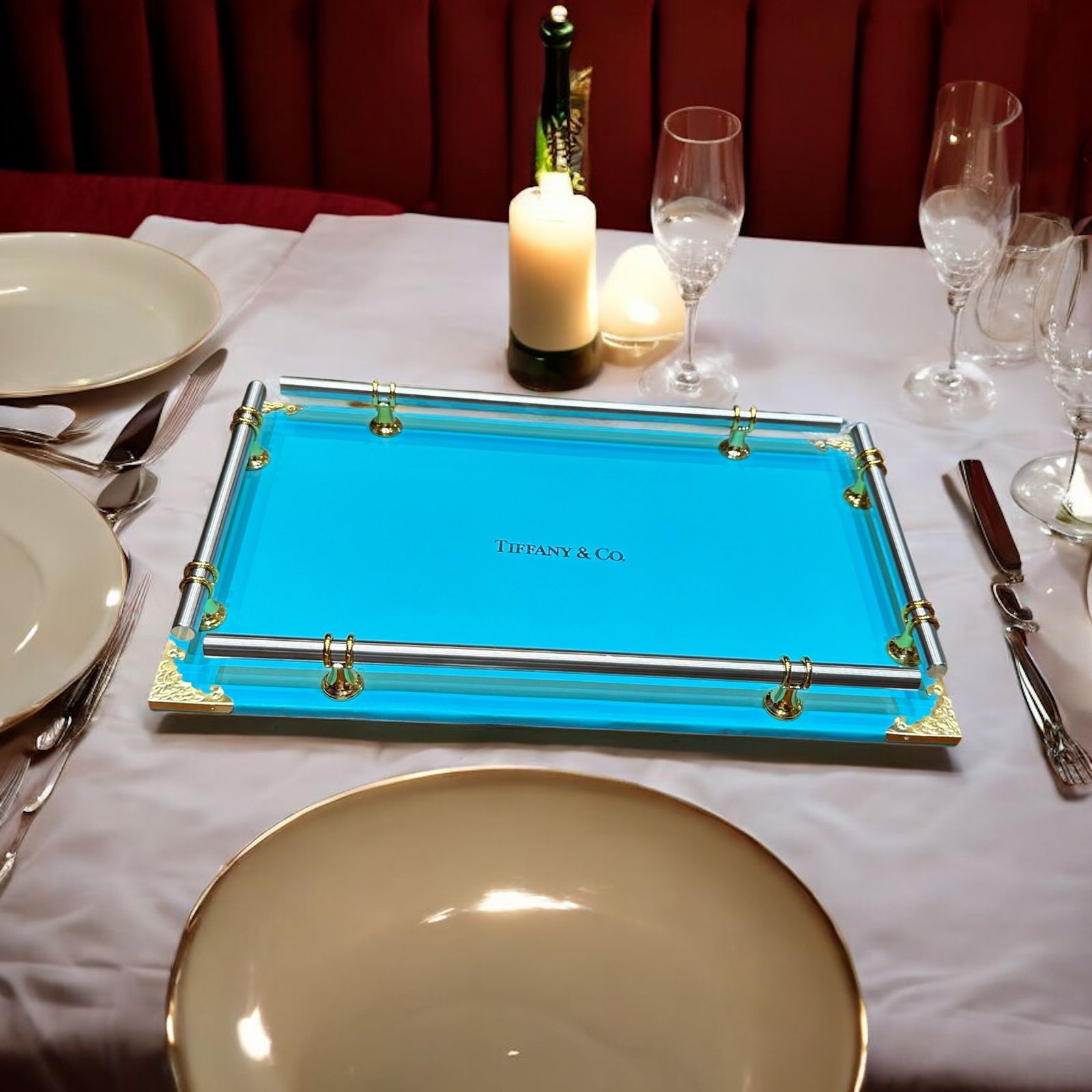 ティファニー　透明ペリカン First Copy of Tifany & Co. Luxury Serving Tray-Blue Acrylic with
