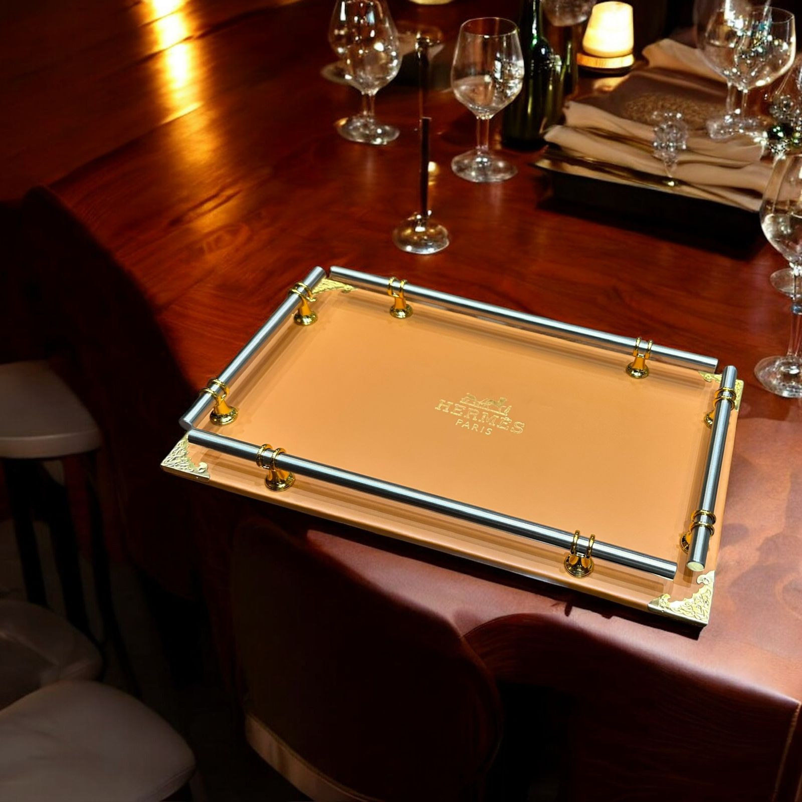 Replica Hermès Paris Serving Tray – Luxury Orange Acrylic