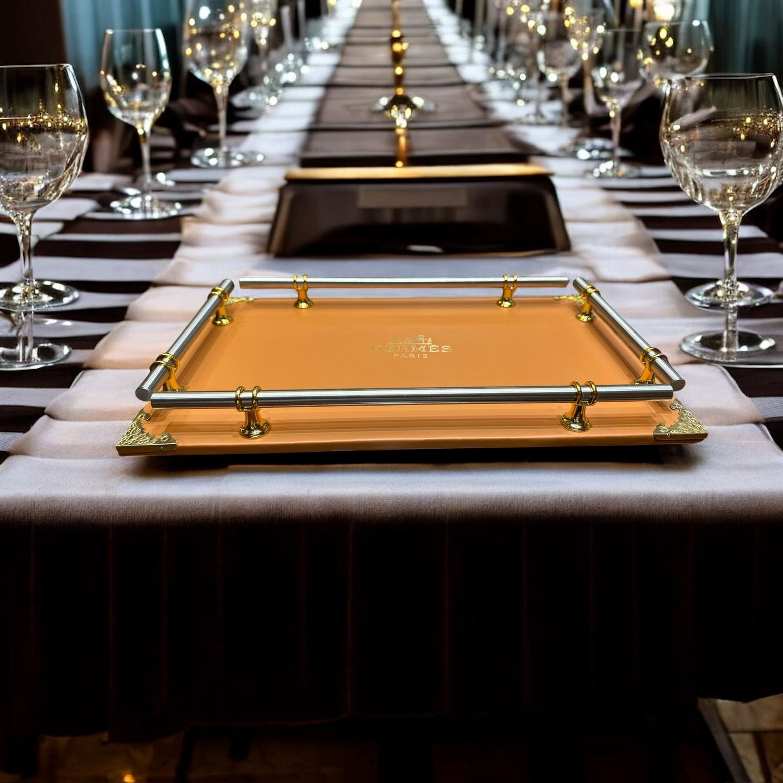 Replica Hermès Paris Serving Tray – Luxury Orange Acrylic