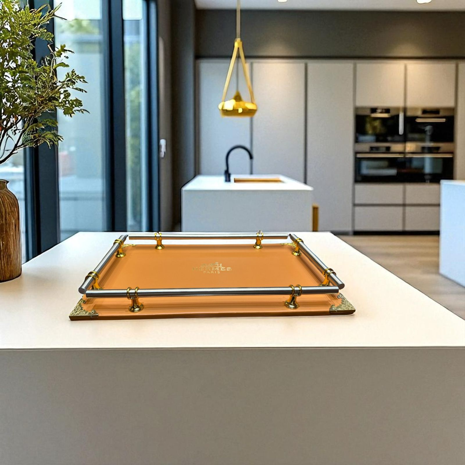 Replica Hermès Paris Serving Tray – Luxury Orange Acrylic