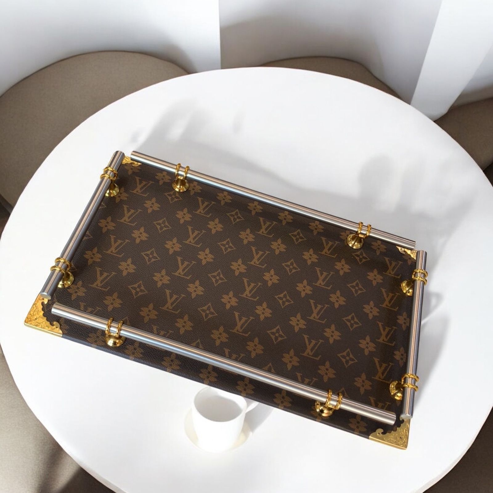 Luxury Replica Louis Vuitton Serving Tray – Monogram with Gold & Silver