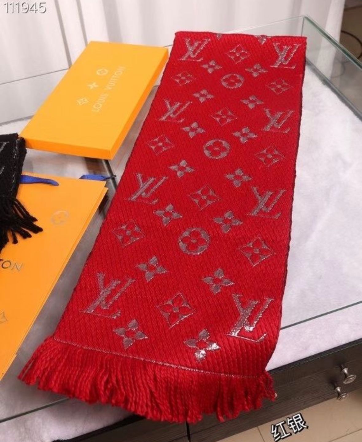 Luxury Red Knit Replica Louis Vuitton Scarf – Monogram & Fringe