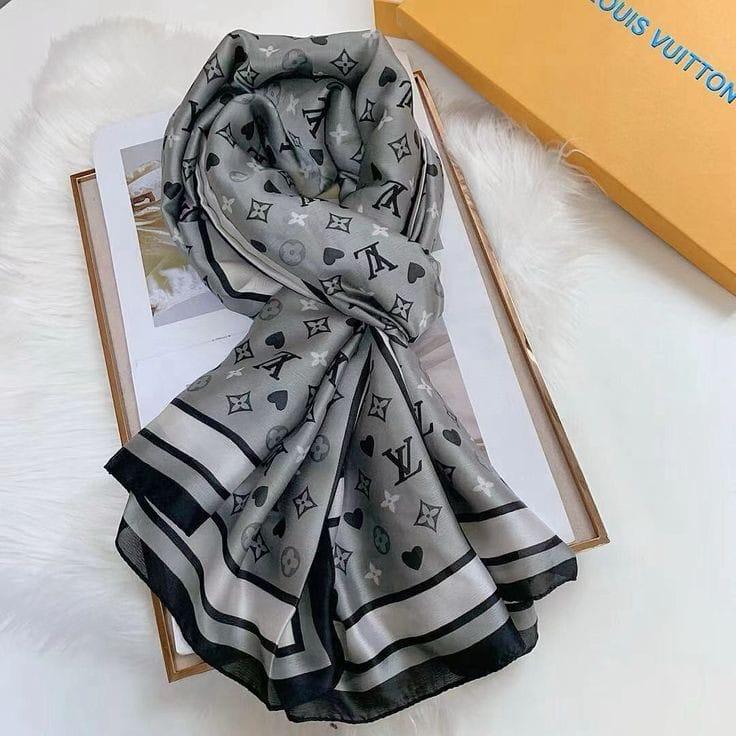 Luxury Monogram Print Silk Scarf – Elegant Designer-Inspired Wrap