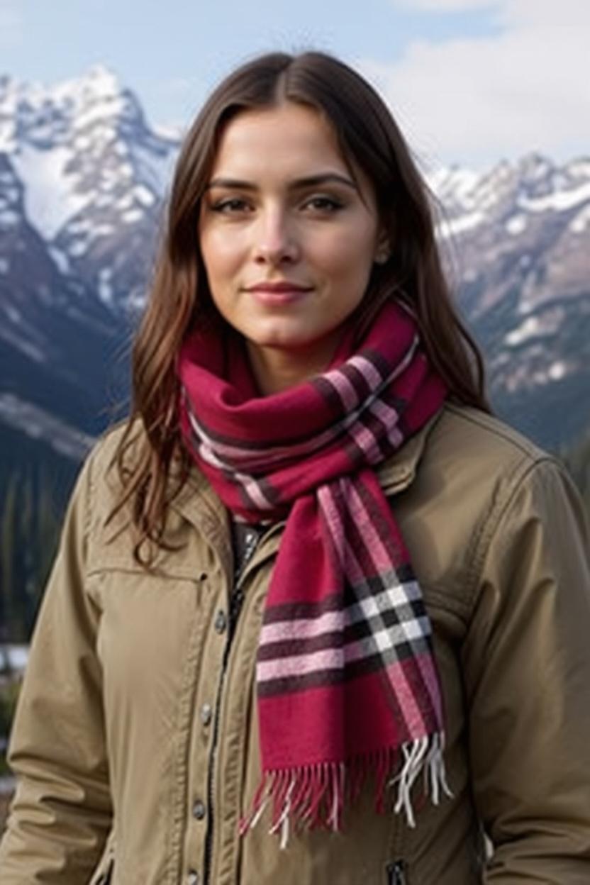 Luxurious Checkered Cashmere Scarf with Fringed Edges