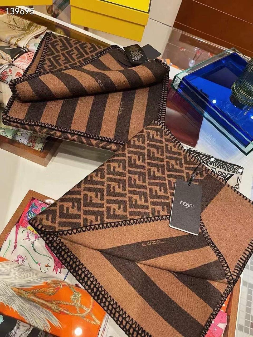 Luxury Double-Sided Monogram Wool Scarf – Brown & Coffee Tones