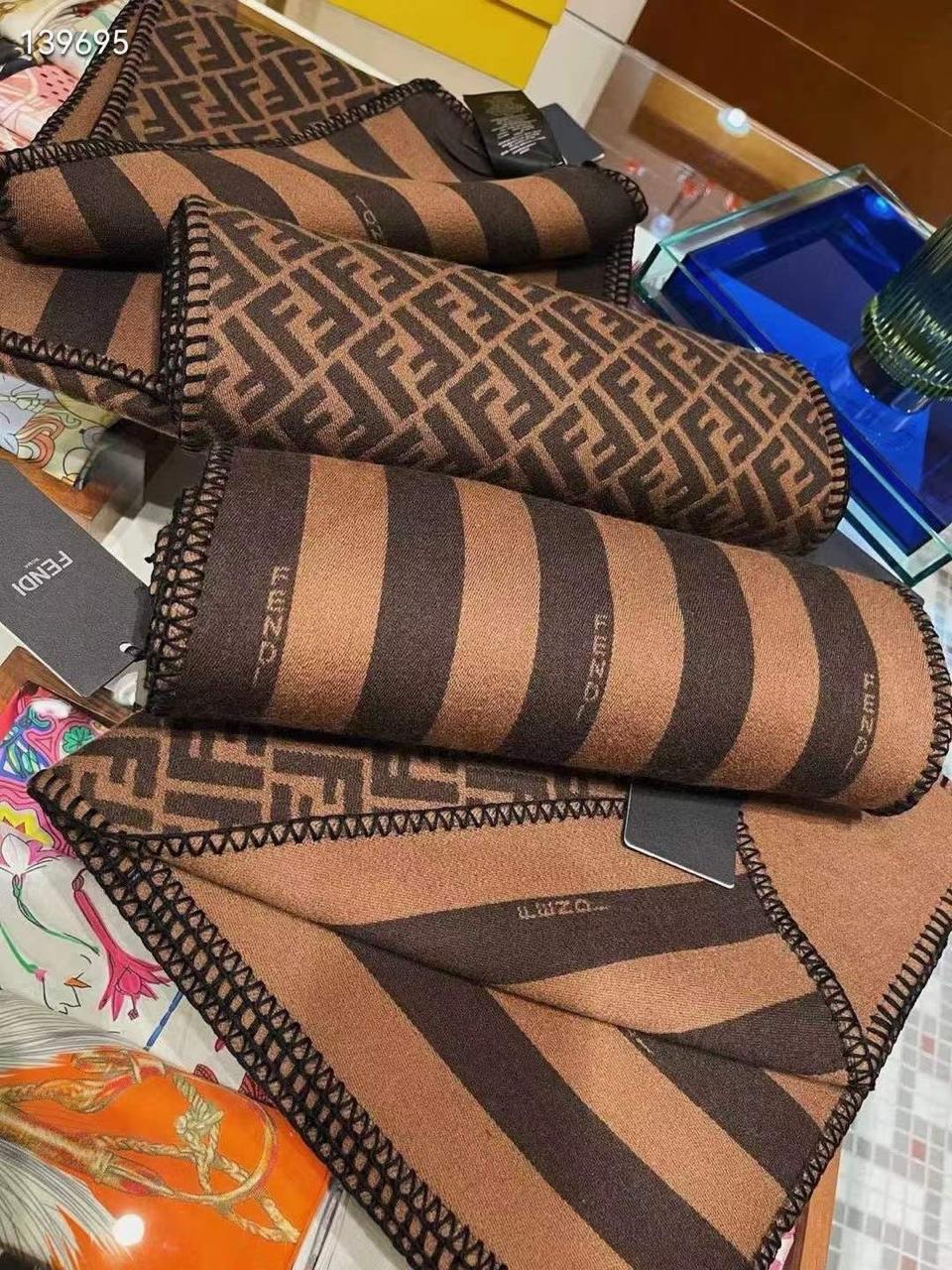 Luxury Double-Sided Monogram Wool Scarf – Brown & Coffee Tones