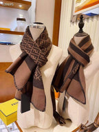 Luxury Double-Sided Monogram Wool Scarf – Brown & Coffee Tones