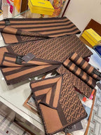 Luxury Double-Sided Monogram Wool Scarf – Brown & Coffee Tones