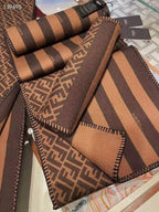Luxury Double-Sided Monogram Wool Scarf – Brown & Coffee Tones