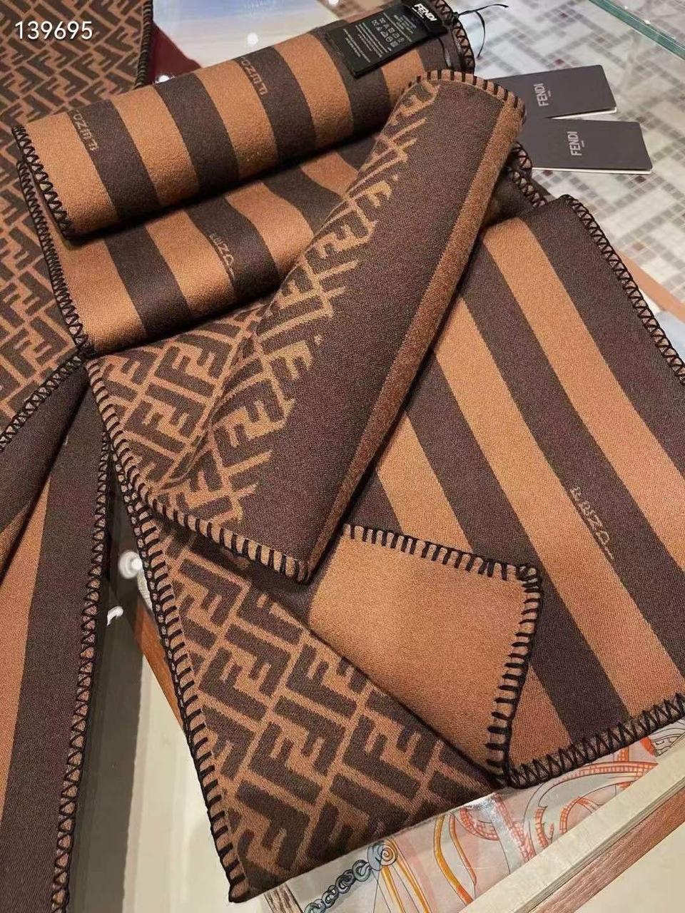 Luxury Double-Sided Monogram Wool Scarf – Brown & Coffee Tones