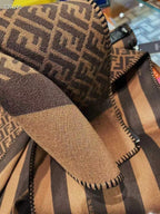 Luxury Double-Sided Monogram Wool Scarf – Brown & Coffee Tones