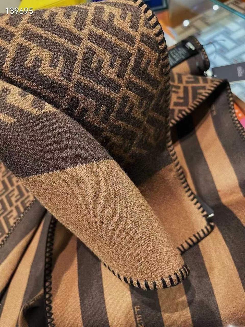 Luxury Double-Sided Monogram Wool Scarf – Brown & Coffee Tones