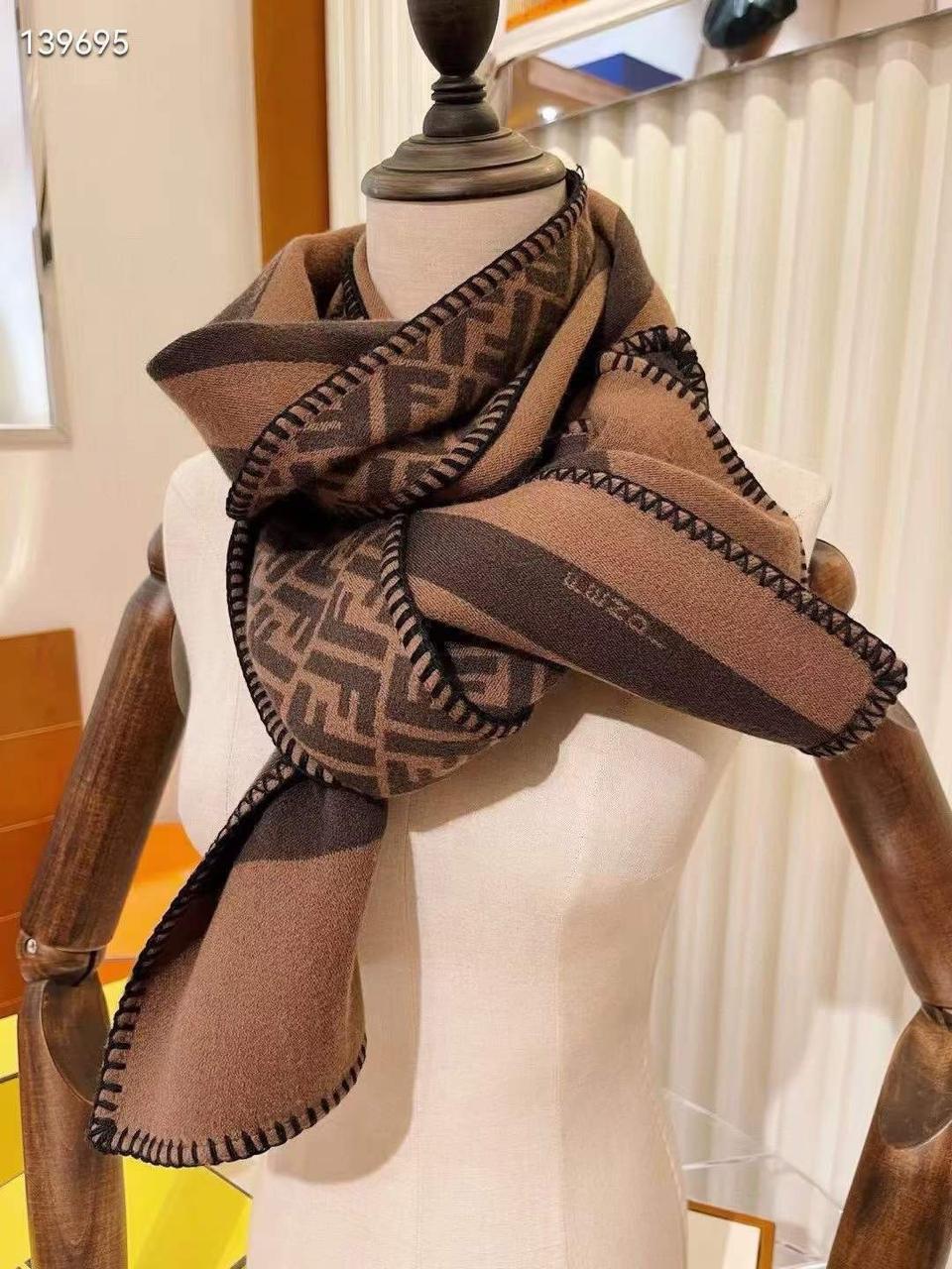 Luxury Double-Sided Monogram Wool Scarf – Brown & Coffee Tones