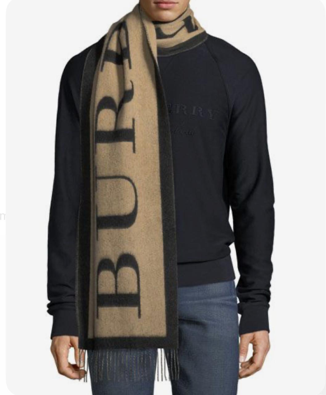 Classic Beige and Black Wool Scarf with Oversized Letter Design