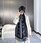 Classic Beige and Black Wool Scarf with Oversized Letter Design