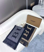 Classic Beige and Black Wool Scarf with Oversized Letter Design