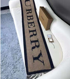 Classic Beige and Black Wool Scarf with Oversized Letter Design