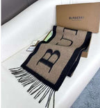 Classic Beige and Black Wool Scarf with Oversized Letter Design