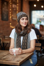 Luxury Monogram Wool Scarf and Beanie Set – Dual Tone Brown & Cream