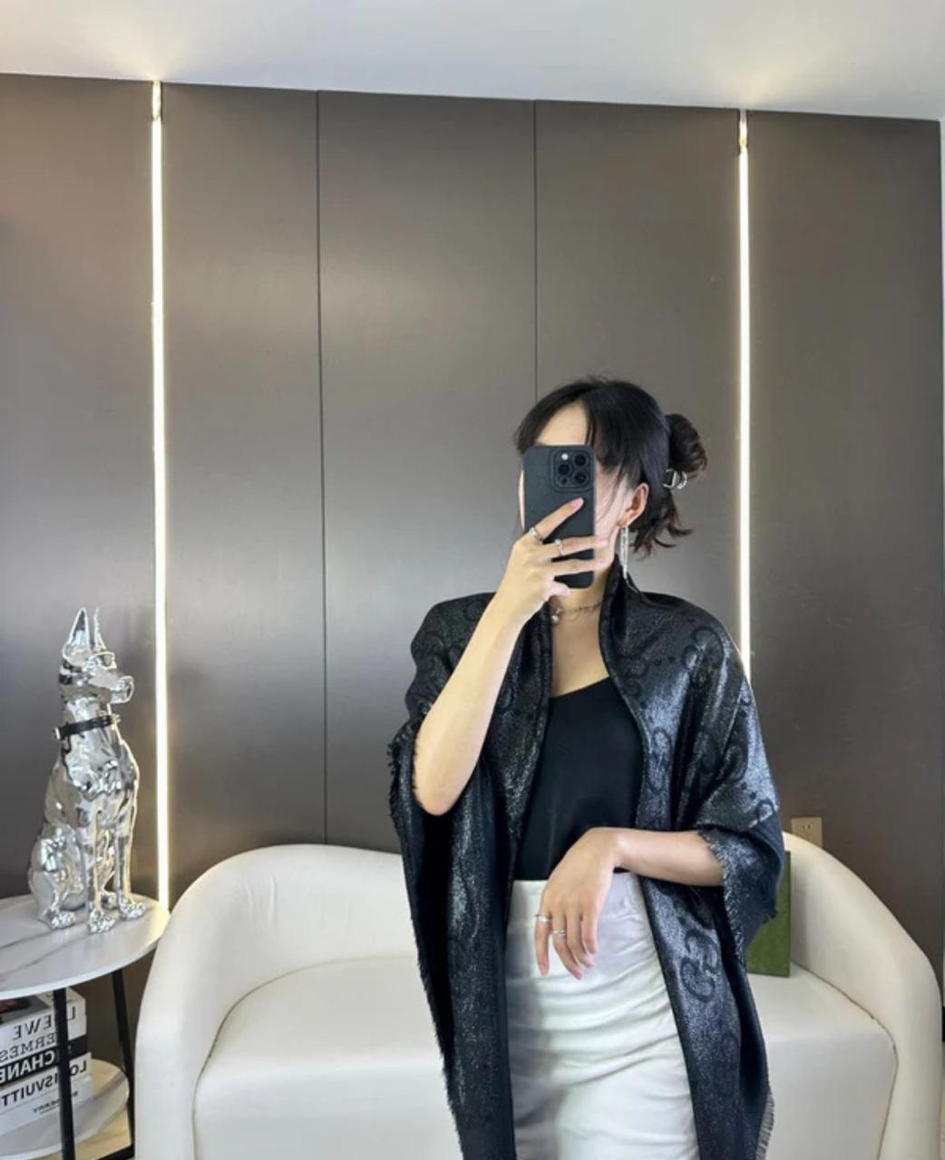 Luxury Black Monogram Shawl – Premium Fashion Edition