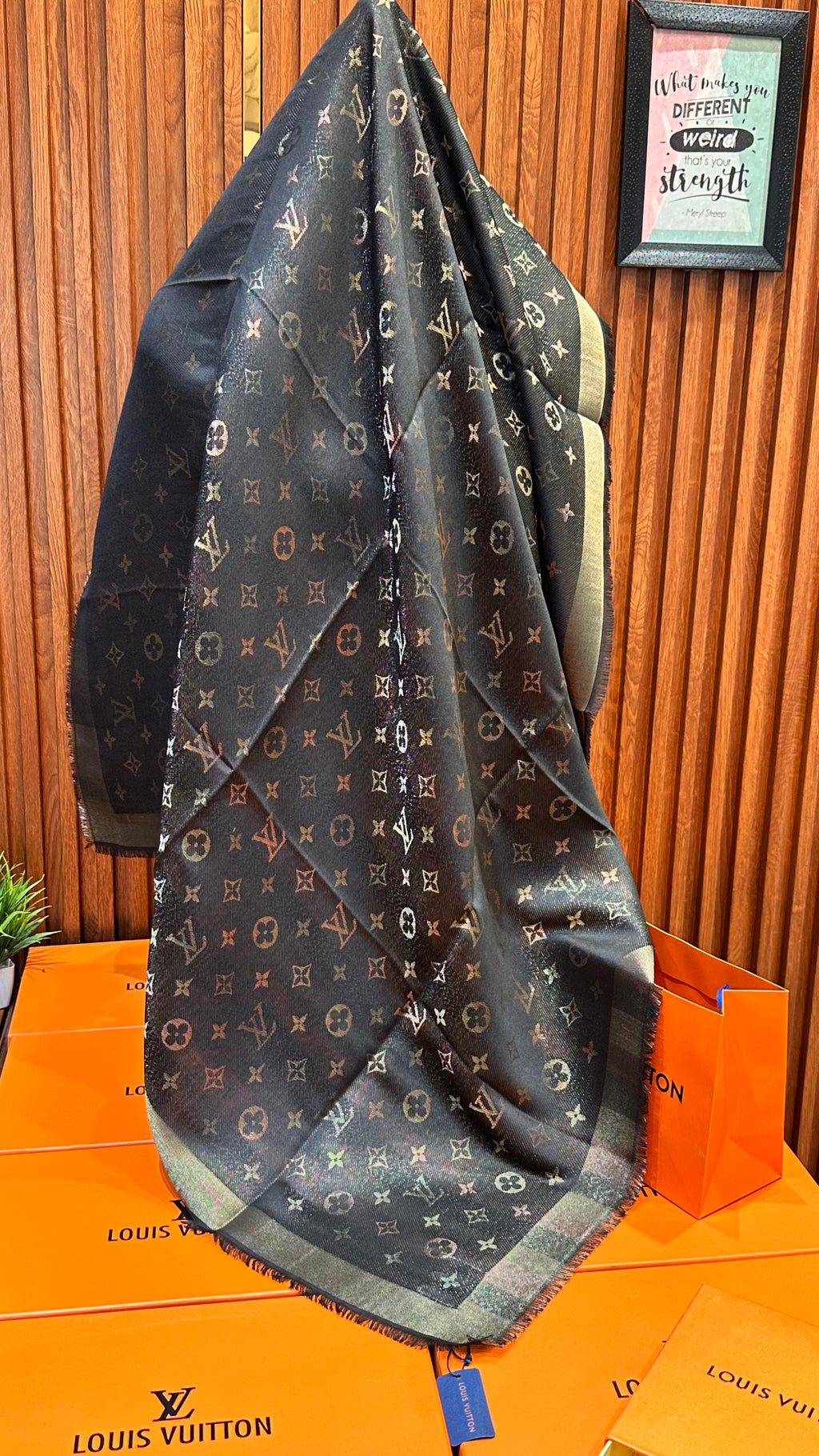 Luxury Multitone Designer Monogram Shawl – Premium LV-Inspired Winter Wrap