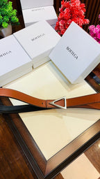 Premium Leather Belt with Triangular Metal Buckle – Designer-Inspired Minimal Edition