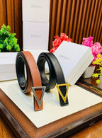 Premium Leather Belt with Triangular Metal Buckle – Designer-Inspired Minimal Edition