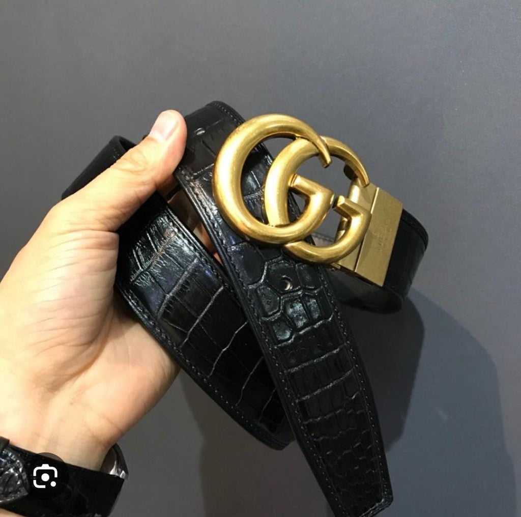 Luxury Croc-Texture Belt with Bold Double-Ring Buckle