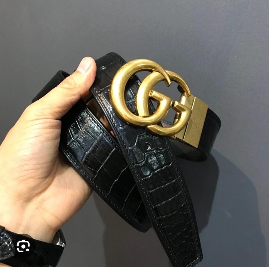 Luxury Croc-Texture Belt with Bold Double-Ring Buckle