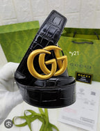 Luxury Croc-Texture Belt with Bold Double-Ring Buckle