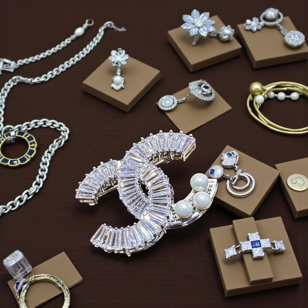 Crystal Baguette Brooch with Pearl Accent Design