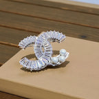 Crystal Baguette Brooch with Pearl Accent Design